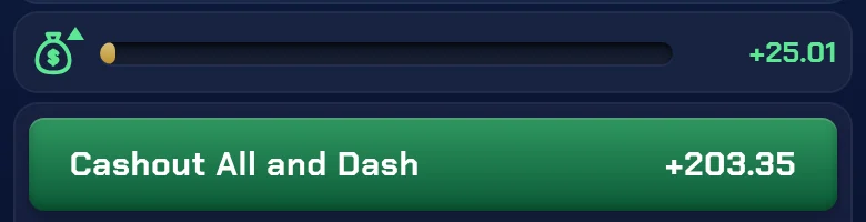 Cash bar showing +25.01 with a small gold fill
