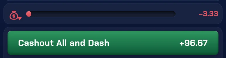 Cash bar showing −3.33 in red